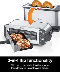 Ninja ST101 Foodi 2-in-1 Flip Toaster, 2-Slice Capacity, Compact Toaster Oven, Snack Maker, Reheat, Defrost, 1500 Watts, Stainless Steel, 6 Functions 2