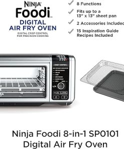 Ninja SP101 Digital Air Fry Countertop Oven with 8-in-1 Functionality, Flip Up & Away Capability for Storage Space, with Air Fry Basket, Wire Rack & Crumb Tray, Silver 2