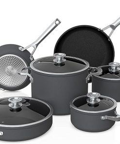 Ninja NeverStick Premium 10 Piece Pots & Frying Pans Set, with Glass Lids, Nesting, Hard Anodized, Kitchen Cookware Sets Nonstick, Durable & Oven Safe to 500°F, Slate Grey, C59500