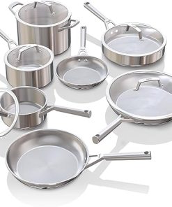 Ninja EverClad Stainless Steel Cookware 12 Piece Pots & Pans Set, All Stovetops & Induction, Oven Safe to 600°F, Tri-Ply Commercial-Grade, C99012