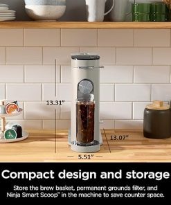 Ninja Pods & Grounds Single-Serve Coffee Maker, K-Cup Pod Compatible, Brews Grounds, Compact Design, 56-oz. Reservoir, 6-oz. Cup to 24-oz. Travel Mug Brew Sizes, Iced Coffee Maker, Stone, PB041ST 2