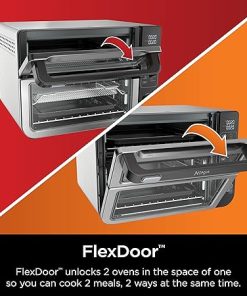 Ninja DCT401 12-in-1 Double Oven with FlexDoor, FlavorSeal & Smart Finish, Rapid Top Convection and Air Fry Bottom, Bake, Roast, Toast, Air Fry, Pizza and More, Stainless Steel (Renewed) 2
