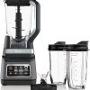 Ninja BN400 Nutri Pro Compact Personal Blender, Auto-iQ Technology, 1000-Watts, for Frozen Drinks, Smoothies, Sauces & More, with 18-oz. & 24-oz. To-Go Cups & Spout Lids, Stone Silver (Renewed) 3