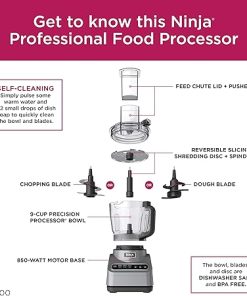 Ninja Professional Plus Food Processor 850-Watts With Auto-iQ Preset Programs Chop Puree Dough Slice Shred With a 9-Cup Capacity and a Silver Stainless Finish (BN600C) – Canadian Version (Renewed) 2
