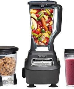 Ninja Blender, Mega Kitchen System, 1500W, 4 Functions for Smoothies, Processing, Dough, Drinks & More, with 72 Blender Pitcher, 64 Processor Bowl, 2 Nutri Cups + Lids, Black, BL770