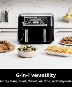Ninja DZ550 Foodi 10 Quart 6-in-1 DualZone Smart XL Air Fryer with 2 Independent Baskets, Smart Cook Thermometer for Perfect Doneness, Match Cook & Smart Finish to Roast, Dehydrate & More, Grey (Renewed) 2