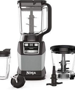 Ninja Blender, Compact Kitchen System, 1200W, 3 Functions for Smoothies, Dough & Frozen Drinks with Auto-IQ, 72-oz.* Blender Pitcher, 40-oz. Processor Bowl & 18-oz. Single-Serve Cup, Grey, AMZ493BRN