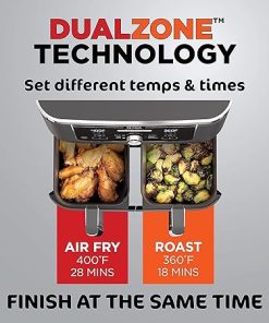 Ninja DZ401 Foodi 10 Quart 6-in-1 DualZone XL 2-Basket Air Fryer with 2 Independent Frying Baskets, Match Cook & Smart Finish to Roast, Broil, Dehydrate & More for Quick, Grey (Renewed) 2