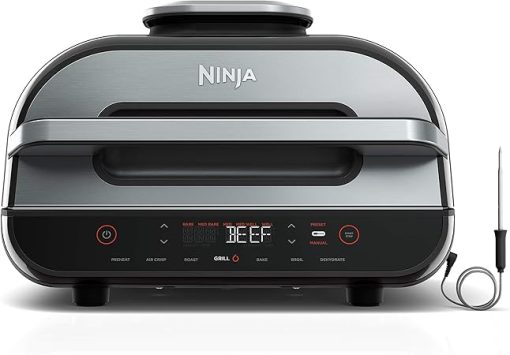 Ninja FG551/BG550 Foodi Smart XL 6-in-1 Indoor Grill with 4-Quart Air Fryer Roast Bake Dehydrate Broil and Leave-in Thermometer, with Extra Large Capacity, and a stainless steel Finish (Renewed), - Image 2
