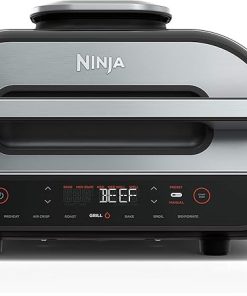 Ninja FG551/BG550 Foodi Smart XL 6-in-1 Indoor Grill with 4-Quart Air Fryer Roast Bake Dehydrate Broil and Leave-in Thermometer, with Extra Large Capacity, and a stainless steel Finish (Renewed),