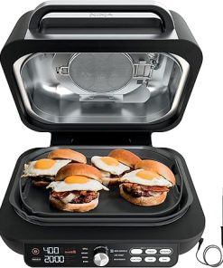 Ninja IG651 Foodi Smart XL Pro 7-in-1 Indoor Grill/Griddle Combo, use Opened or Closed, Air Fry, Dehydrate & More, Pro Power Grate, Flat Top, Crisper, Smart Thermometer, Black