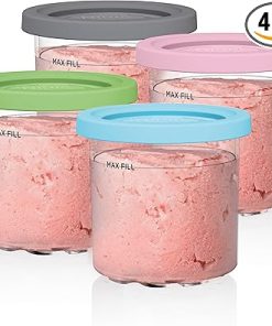 Ninja Creami Pints 4 Pack, Compatible with NC299AMZ & NC300s Series Creami Ice Cream Makers, Genuine Ninja Pint, BPA-Free & Dishwasher Safe, Color Lids, Clear/Grey/Lime/Pink/Aqua, XSKPLD4BCD​