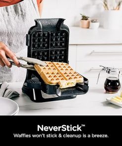 Ninja BW1000C Belgian Waffle Maker, Nonstick, 5 Shade Settings, Easy to Clean, Black/Silver, 12 inch 2
