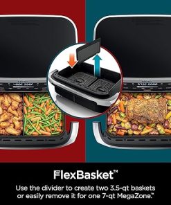 Ninja DZ071 Foodi 6-in-1 DualZone FlexBasket Air Fryer with 7-QT MegaZone & Basket Divider, Large Proteins & Full Meals, Smart Finish Cook 2 Foods 2 Ways, Large Capacity, Air Fry, Bake & More, Black (Renewed) 2
